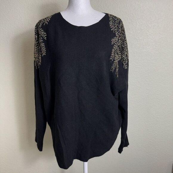 Sweaters - Luna Black Women's Sweater‎ Size L Gold Beads Long Sleeve Soft Pullover *READ